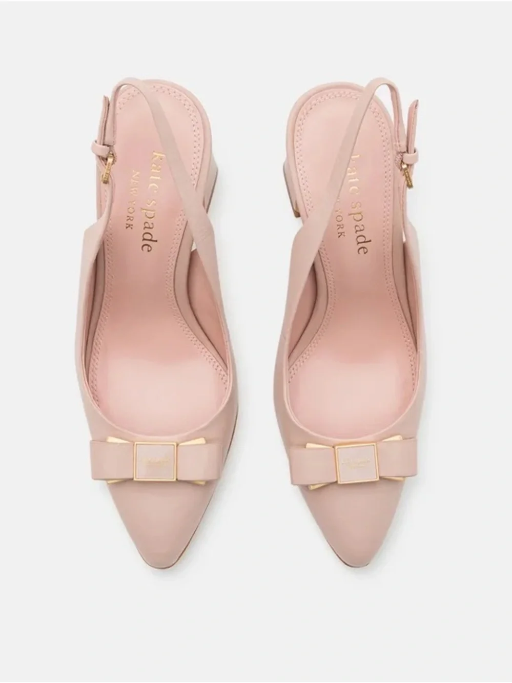 ♠️ NWT Kate Spade Bowdie Leather Slingback Pumps Block Heel 8.5 Bow Light Pink